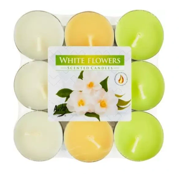 Bispol čajové svíčky white flower p15-179 18ks